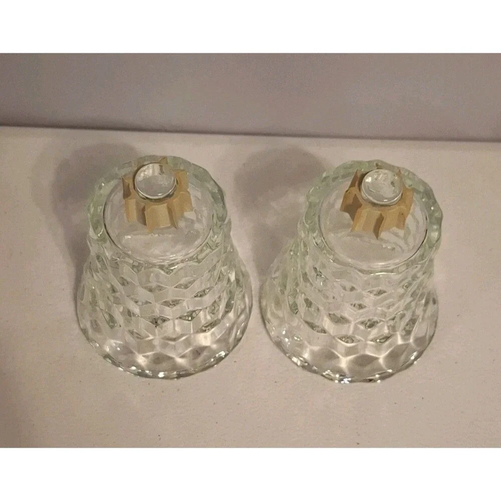 Vintage HOMCO Clear Glass Peg Votive Cup Candle Holder Set 2 Cubist Home Decor